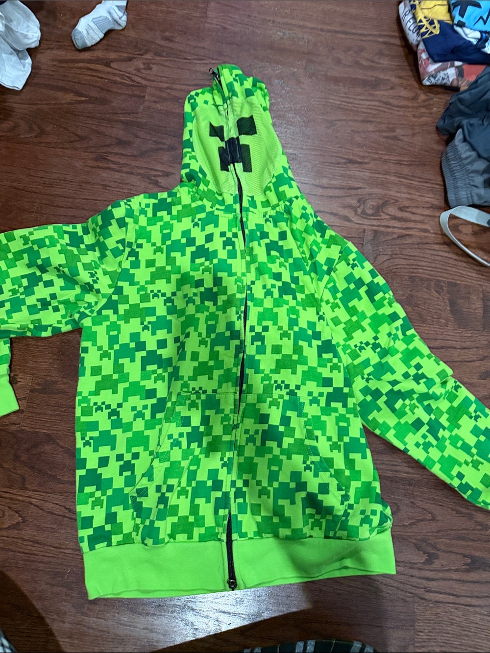Neon Green Pixel Kids Zip-Up Hoodie